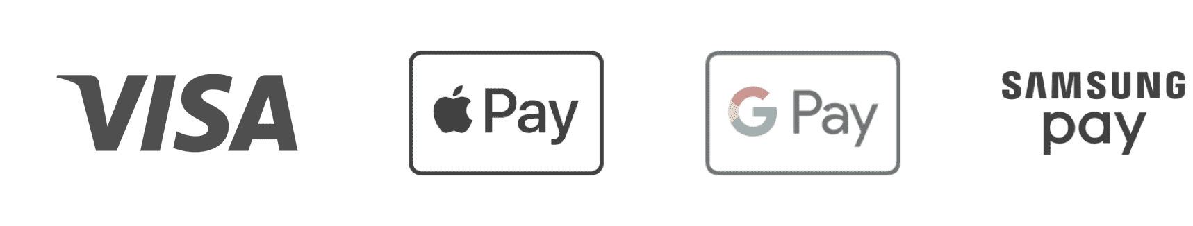 Visa, Apple Pay, Google Pay, Samsung Pay logos
